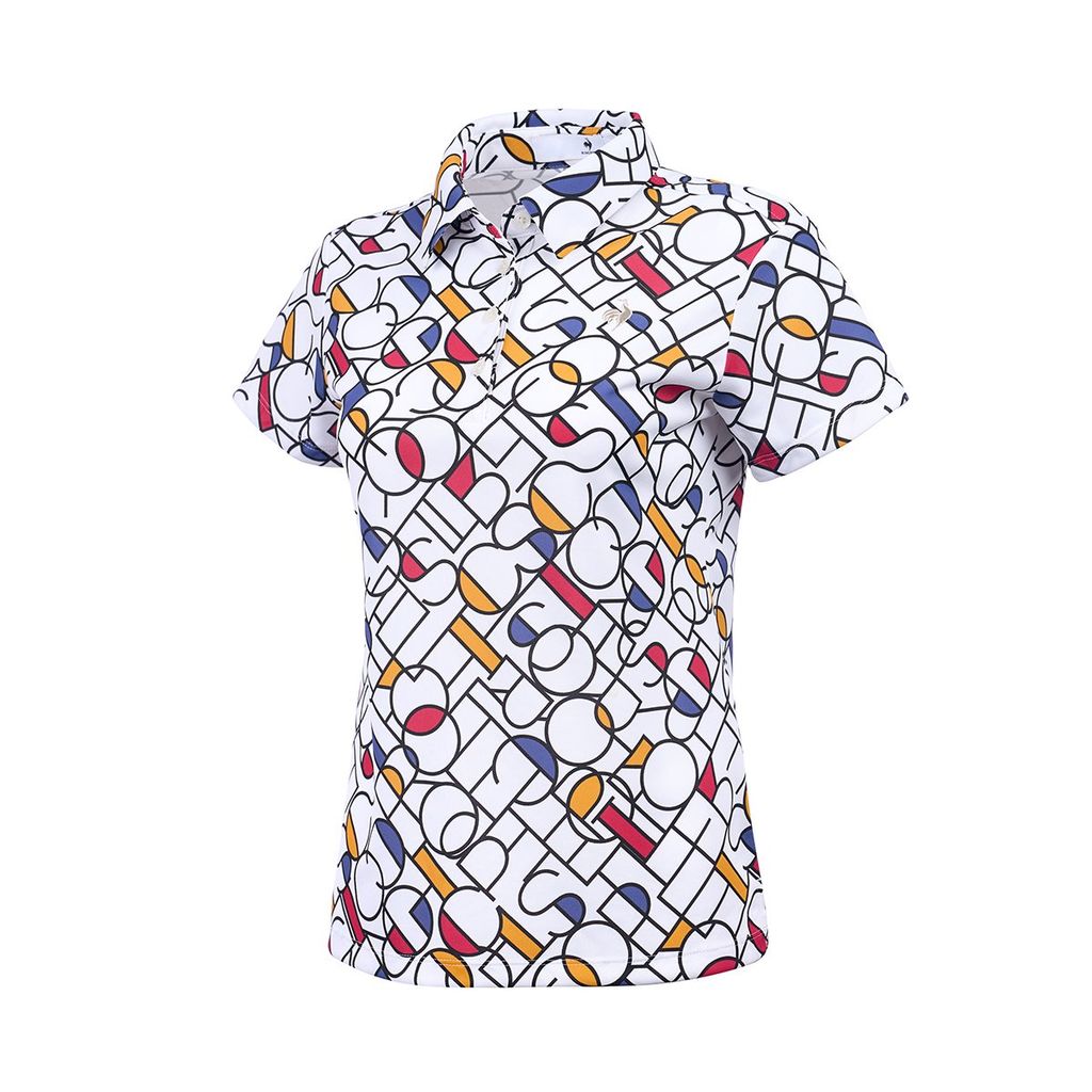 Áo polo golf nữ Le Coq LG5SHS07LV trắng, thiết kế khối màu lấy cảm hứng Mondrian
