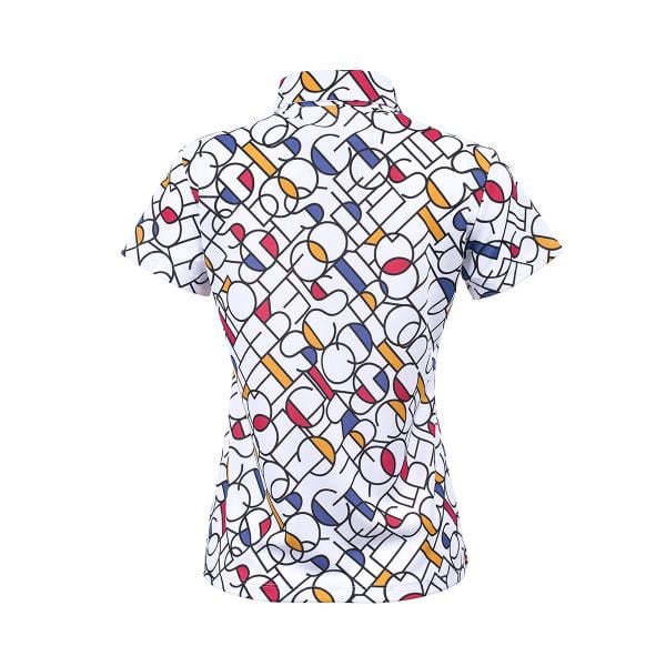 Áo polo golf nữ Le Coq LG5SHS07LV trắng, thiết kế khối màu lấy cảm hứng Mondrian
