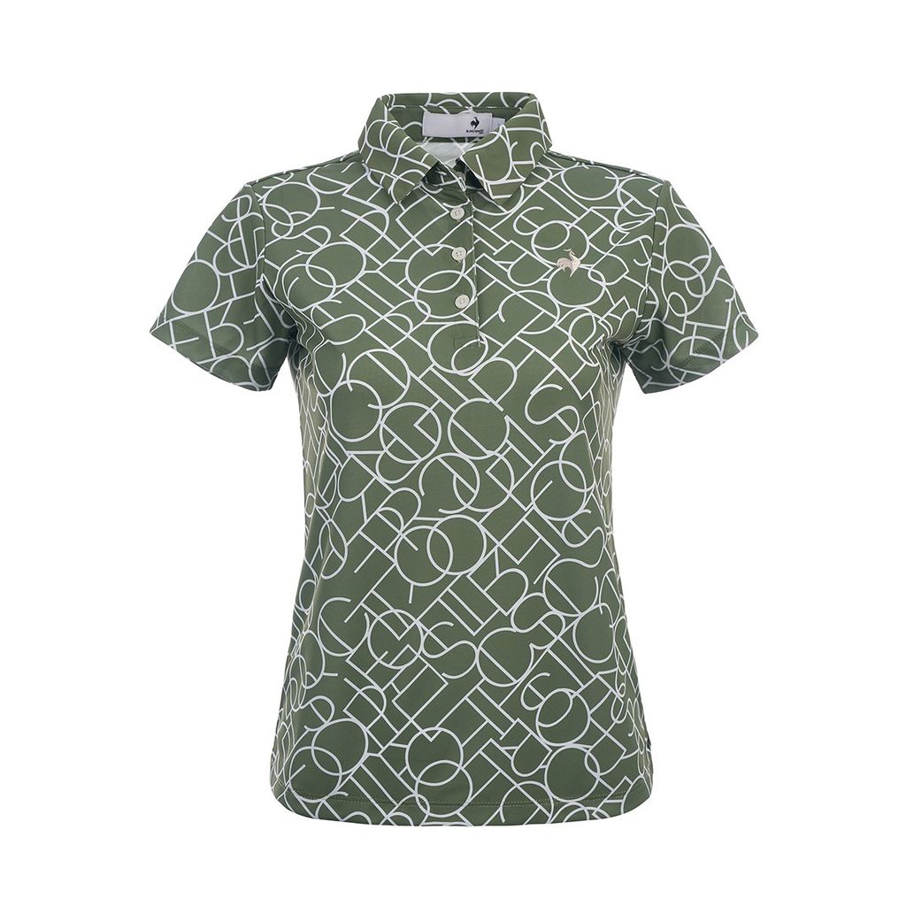 Áo polo golf nữ Le Coq LG5SHS07LV màu khaki, thiết kế khối màu hiện đại, regular fit