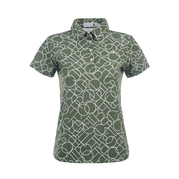 Áo polo golf nữ Le Coq LG5SHS07LV màu khaki, thiết kế khối màu hiện đại, regular fit