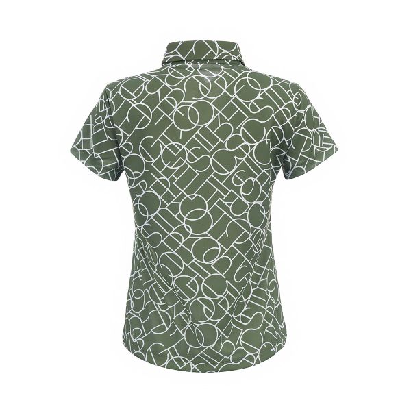 Áo polo golf nữ Le Coq LG5SHS07LV màu khaki, thiết kế khối màu hiện đại, regular fit