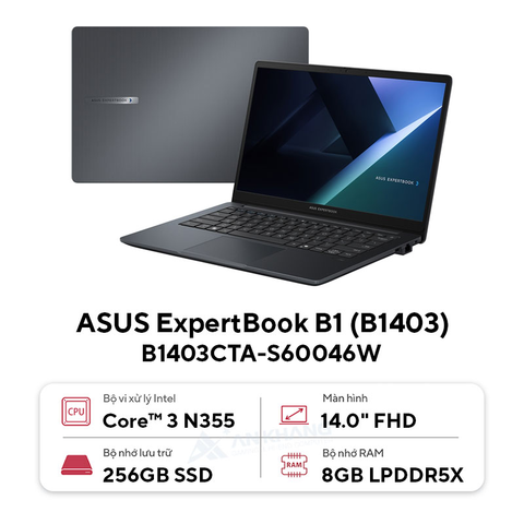  Laptop ASUS ExpertBook B1 B1403CTA-S60046W i3 N355| 8GB| 256GB| OB| 14