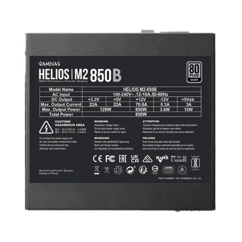  Nguồn máy tính Gamdias HELIOS M2-850B 850W 80 Plus Silver (PSUHELIM2850GA) 