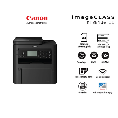  Máy in Laser đen trắng đa năng Canon MF269dw II ( In đảo mặt + Scan + Copy + Fax + In qua Wifi ) 