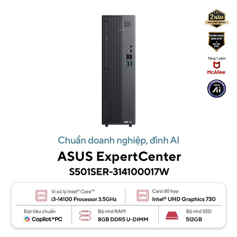  Máy Tính Để Bàn PC ASUS S501SER-314100017W i3-14100| 8GB| 512GB| Wifi,BT| WIN 11 