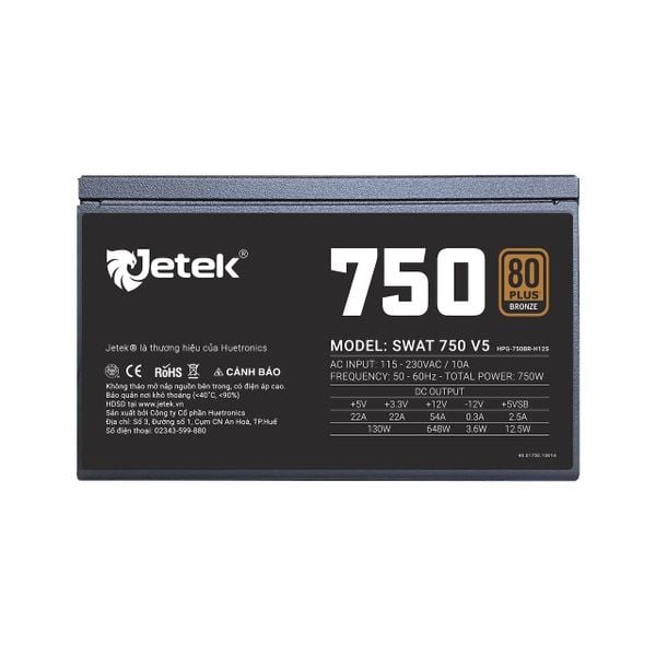  Nguồn máy tính JETEK Swat 750W Bronze 80 Plus V5 Fullrange SWAT750 V5 