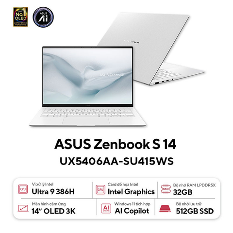  Laptop ASUS Zenbook S 14 UX5406AA-SU415WS Ultra 9 386H| 32GB| 512GB| OB| 14