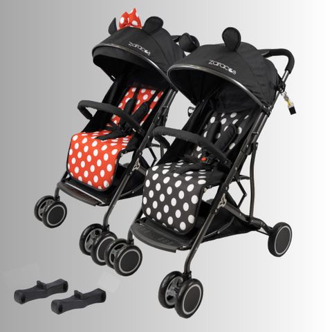 Xe đẩy cho bé Zaracos Cavell 9036 - Xe đẩy đôi lắp ghép - Màu Mickey - Minnie