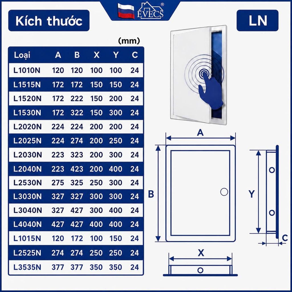 Cửa thăm hộp kỹ thuật nhựa ABS EVECS - LN