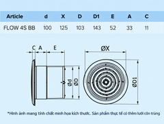 Quạt thông gió gắn tường, trần + lưới côn trùng - D100 - FLOW 4S BB