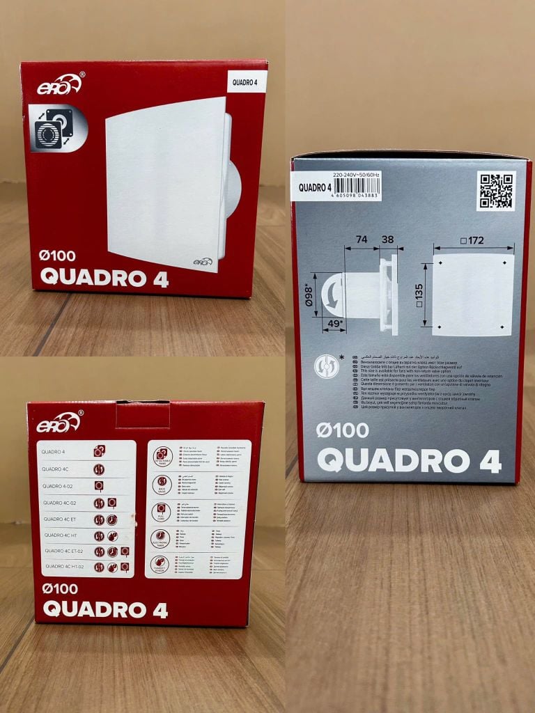 Quạt thông gió QUADRO gắn tường, trần ERA – Hàng nhập khẩu