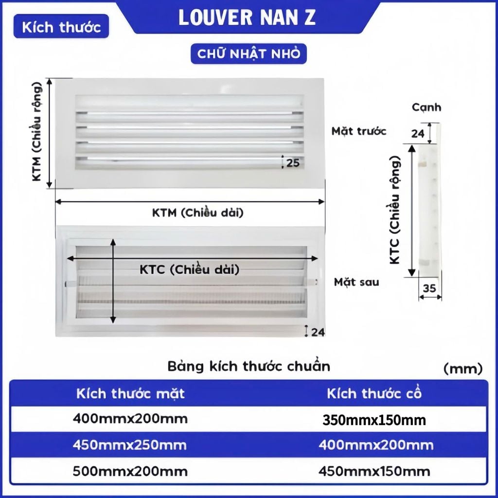 Cửa gió Louver nan Z vuông (kèm lưới chắn côn trùng)