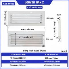 Cửa gió Louver nan Z vuông (kèm lưới chắn côn trùng)