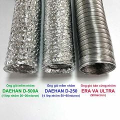 Ống gió nhôm mềm không bảo ôn 2 lớp DAEHAN Hàn Quốc - 10m/Ống