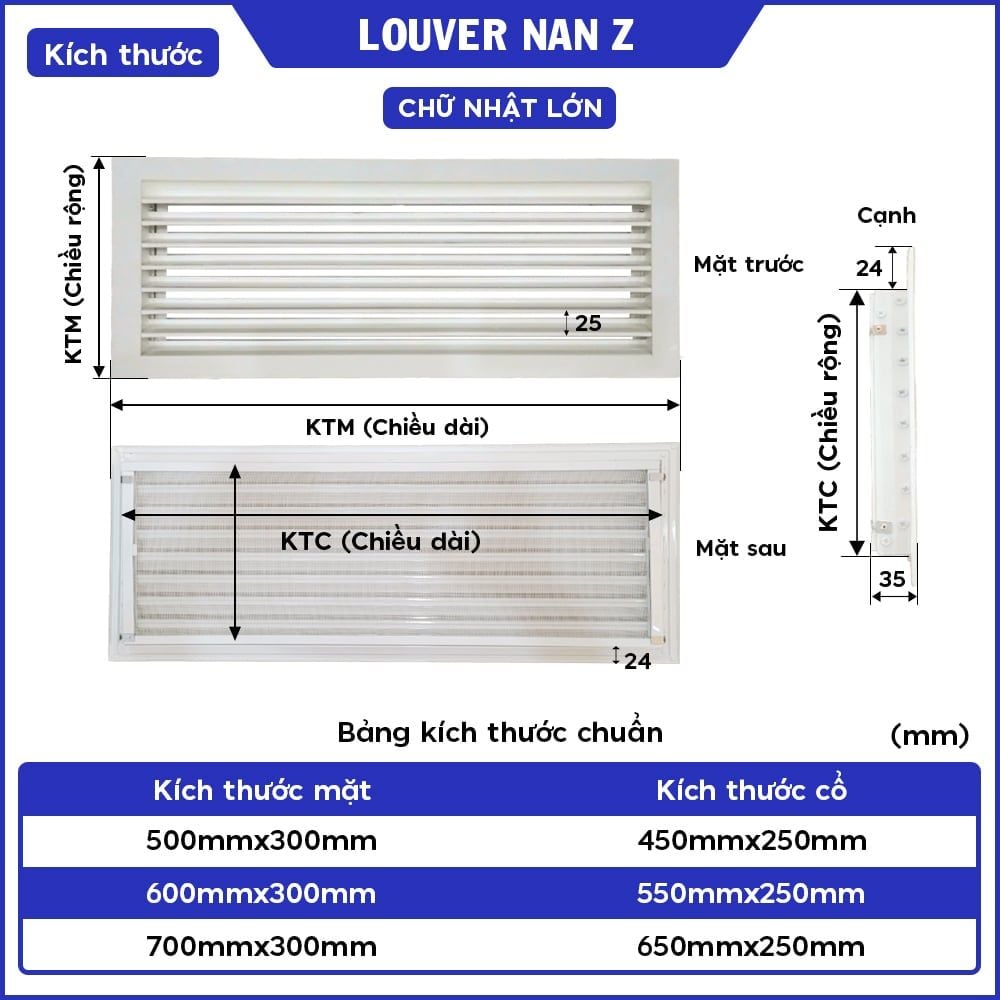 Miệng gió Louver nan Z vuông (kèm lưới chắn côn trùng)