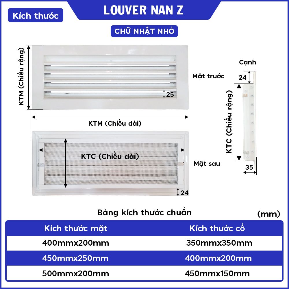 Cửa gió Louver nan Z vuông (kèm lưới chắn côn trùng)