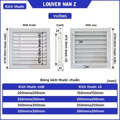 Cửa gió nan Z Louver nhôm vuông 200x200/250x250/300x30/350x350-Chớp ô thoáng chớp chống hắt mưa ,kèm lưới chắn côn trùng