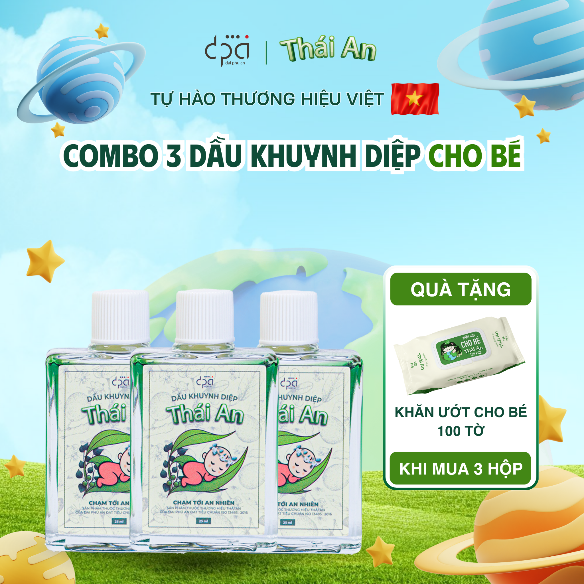 COMBO 3 Dầu Khuynh Diệp Thái An Cho Bé - Mùi Phấn Thơm Tự Nhiên, Dung Tích 25ML 