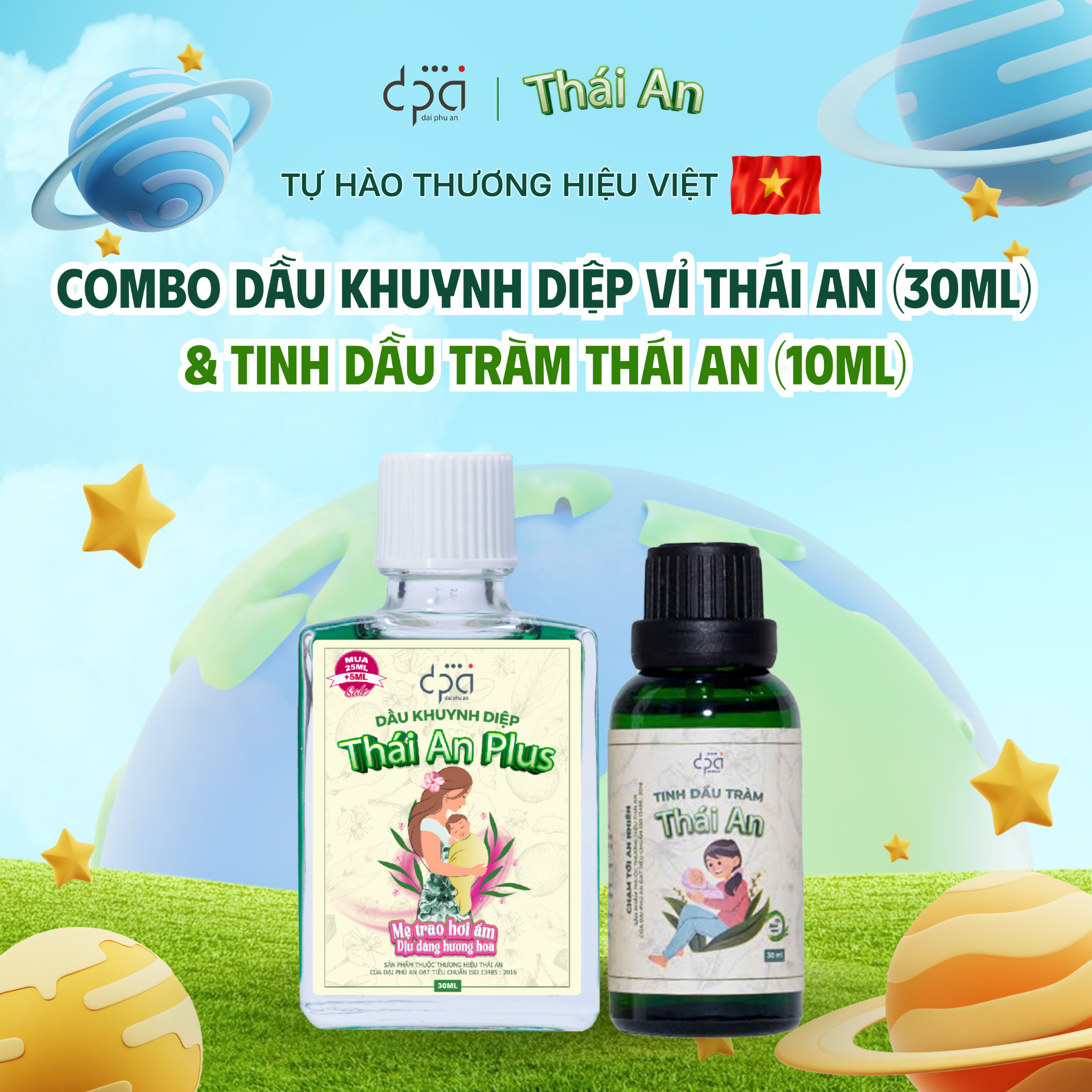  COMBO Dầu Khuynh Diệp Vỉ Thái An (C/30ml) Và Tinh Dầu Tràm Thái An (C/10ml) 