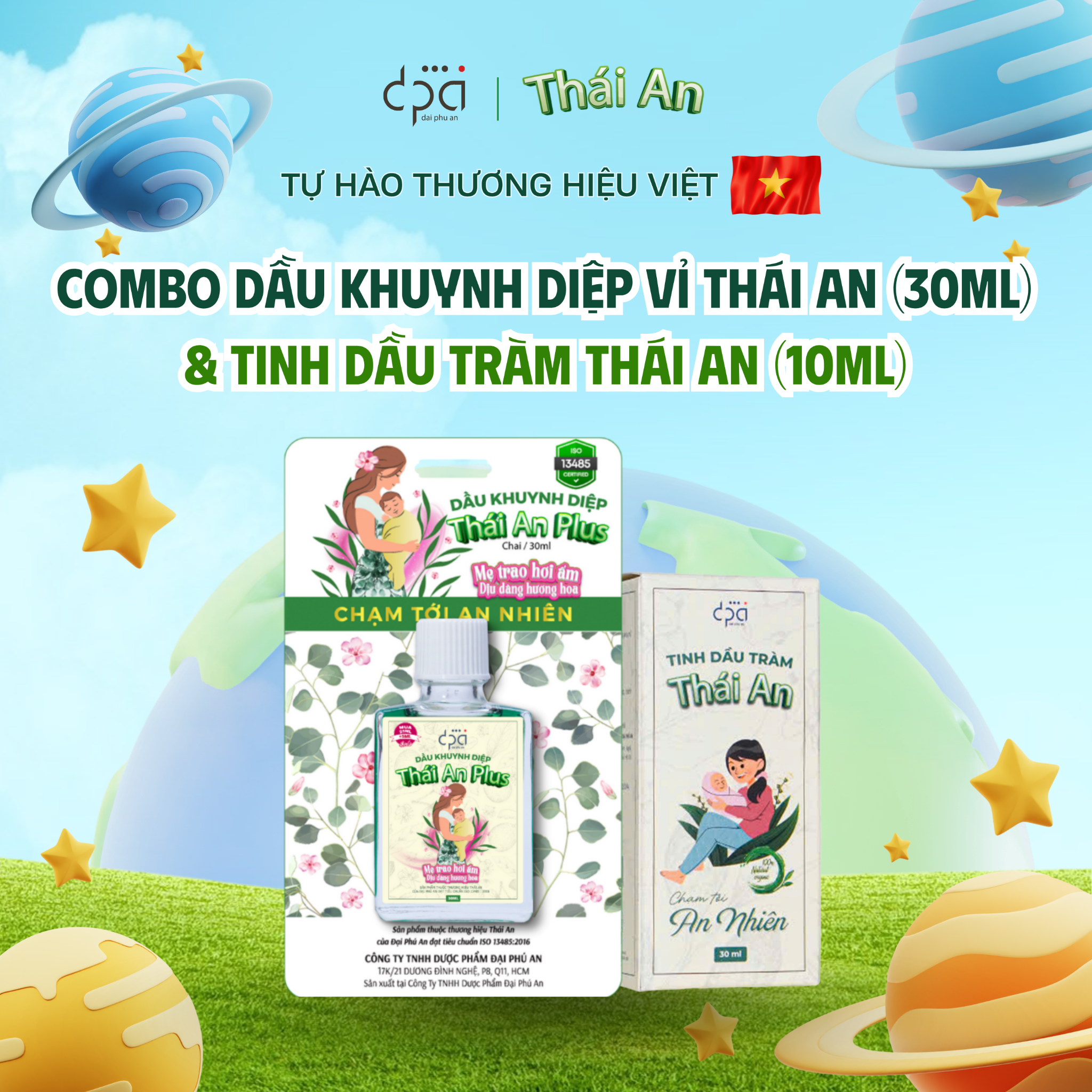  COMBO Dầu Khuynh Diệp Vỉ Thái An (C/30ml) Và Tinh Dầu Tràm Thái An (C/10ml) 