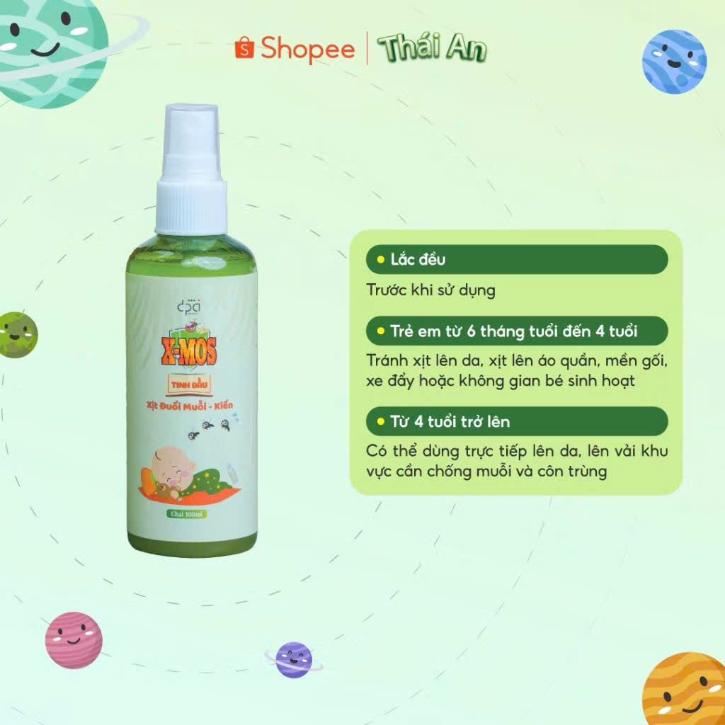  Bình Xịt Đuổi Muỗi Kiến Cho Bé XMOS Chiết Xuất Tinh Dầu Thiên Nhiên - Dung Tích 100ml 