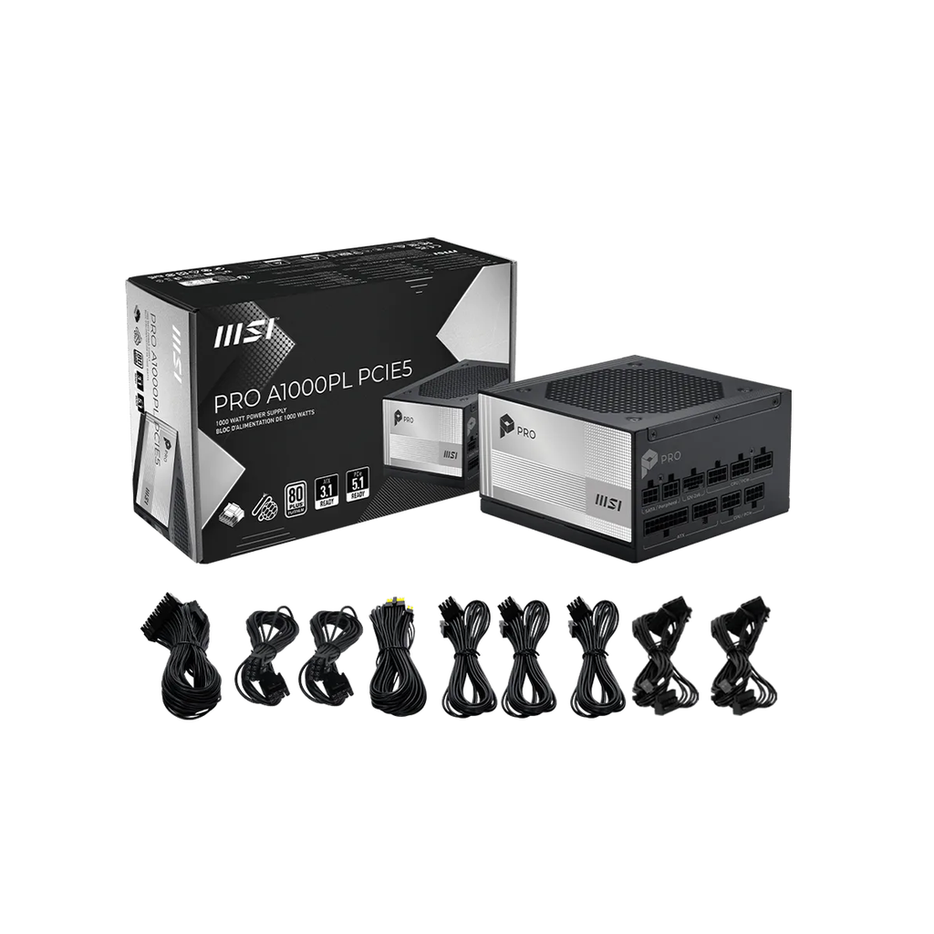 NGUỒN MSI PRO A1000PL PCIE5 1000W 80Plus Platinum (Đen/Black – Full Modular – PCIe Gen 5.1)