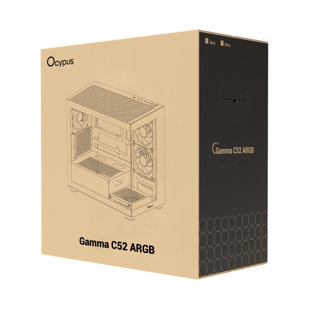 Vỏ Case Ocypus Gamma C52 ARGB - BLACK (Sẵn 3 Fan ARGB)