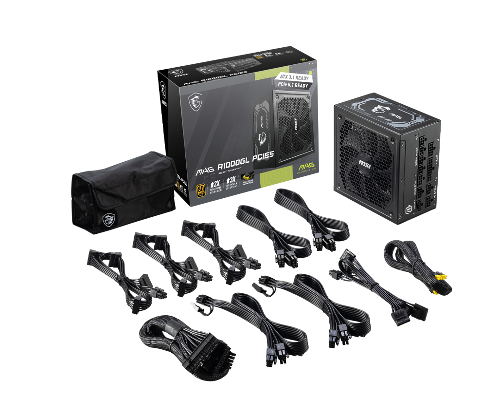 Nguồn MSI MAG A1000GL 1000w GOLD - ATX 3.1, PCIe 5.1, Full Modullar