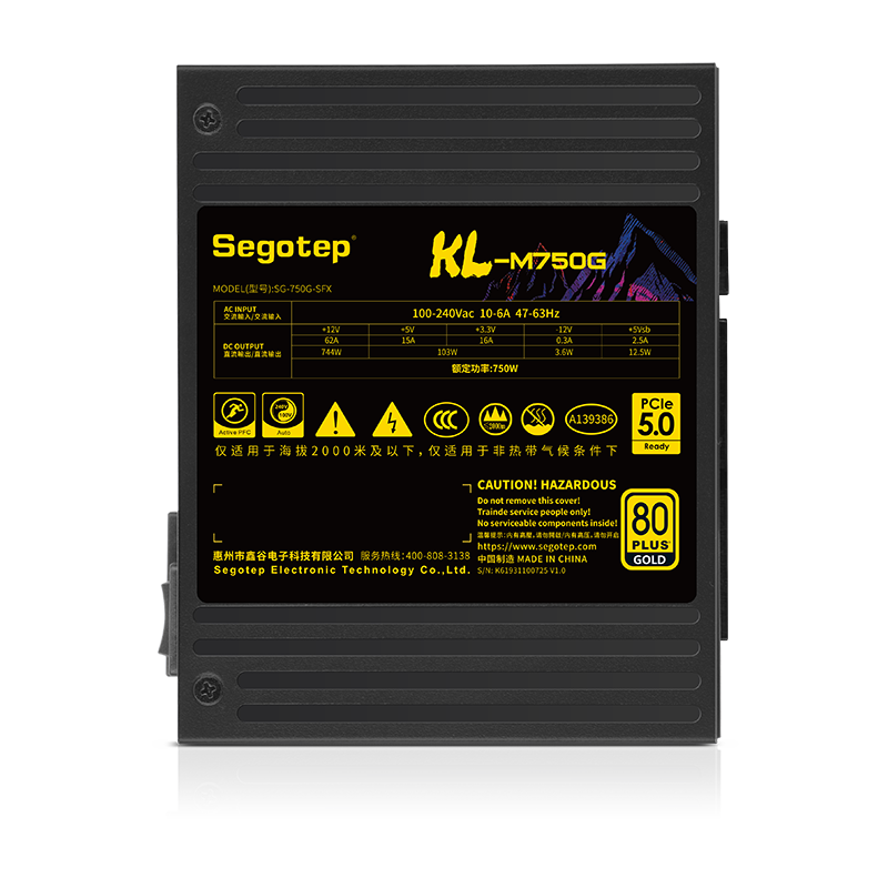 Nguồn máy tính SEGOTEP KL-M750G SFX - 750W - 80 Plus Gold - ATX3.0+PCIE 5.0 - BLACK