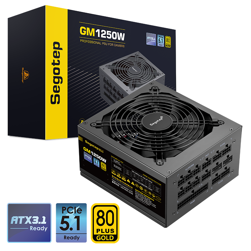 Nguồn Segotep GM1250W 1250W Full Modular PCIE 5.1 ATX 3.1 80 Plus Gold - BLACK