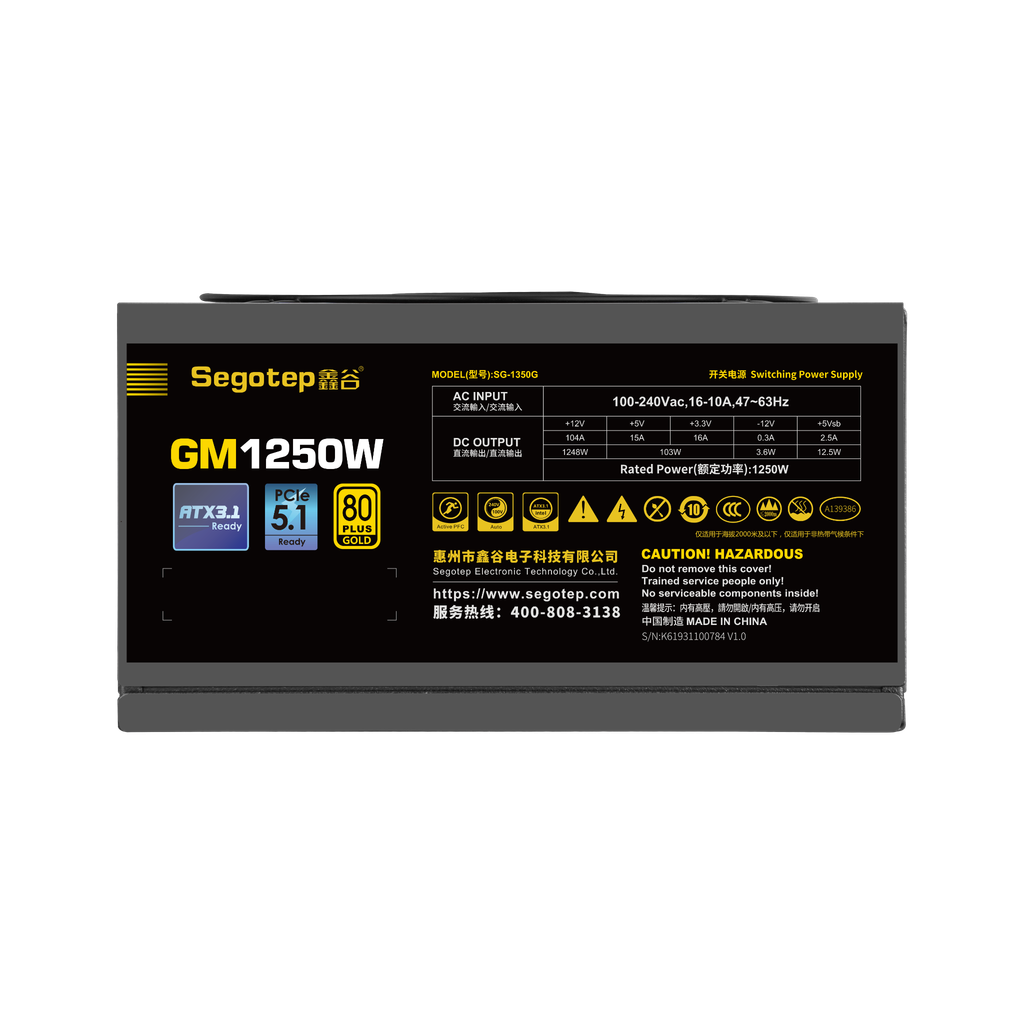 Nguồn Segotep GM1250W 1250W Full Modular PCIE 5.1 ATX 3.1 80 Plus Gold - BLACK
