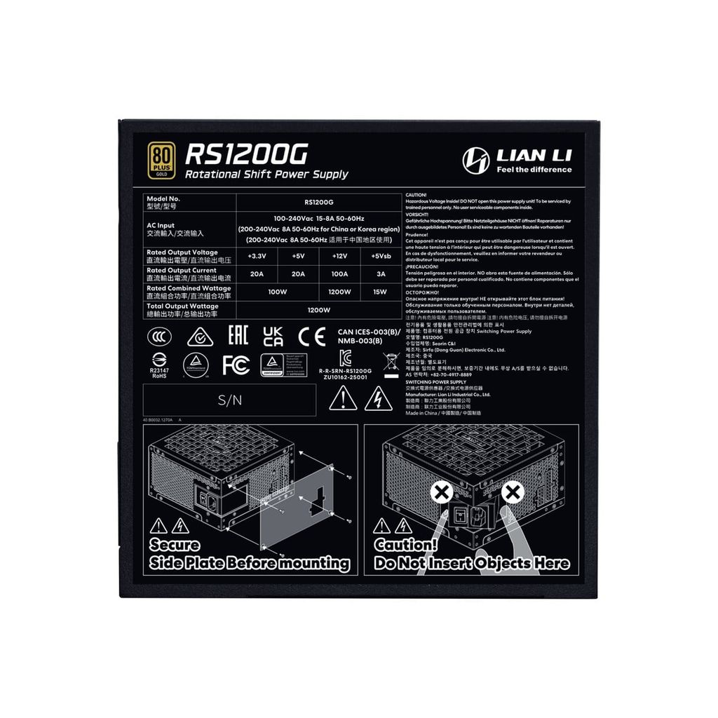 Nguồn Lian Li RS1200G 1200W 80 Plus Gold kèm RS Hub - BLACK (ATX 3.1/ Full Modular)