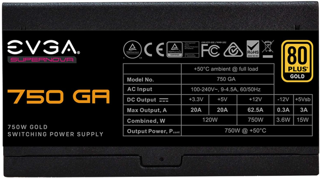 Nguồn EVGA SuperNova 750W GA | 80 Plus Gold, Full Modular