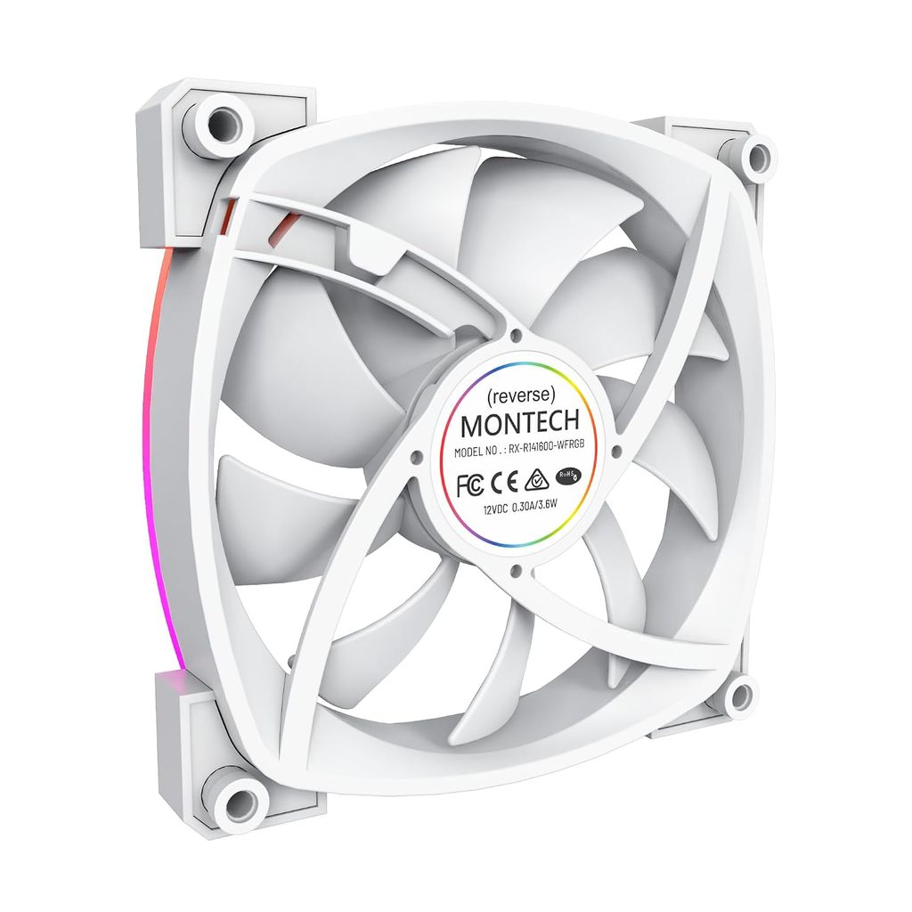 Quạt fan case MONTECH RX140 PWM REVERSE - BLACK | WHITE (140mm/LED viền ARGB/Cánh ngược)