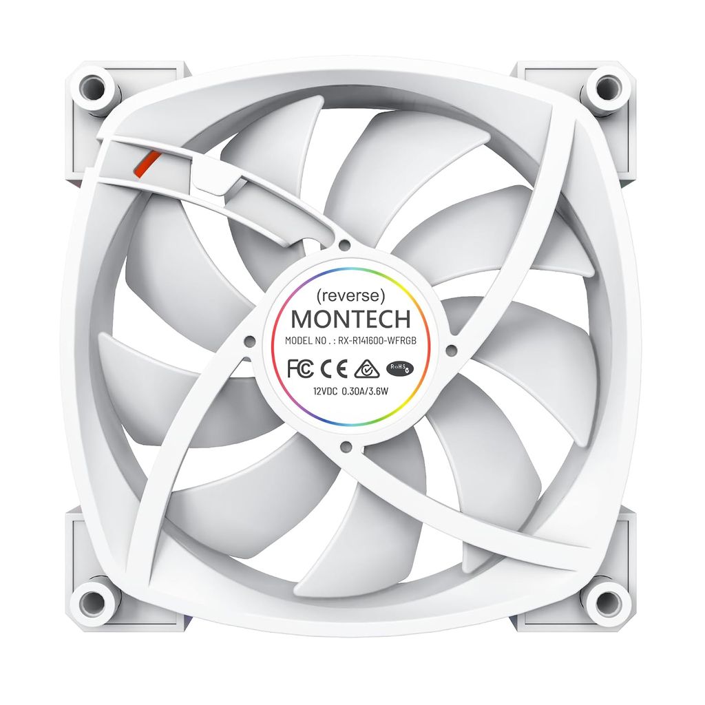 Quạt fan case MONTECH RX140 PWM REVERSE - BLACK | WHITE (140mm/LED viền ARGB/Cánh ngược)