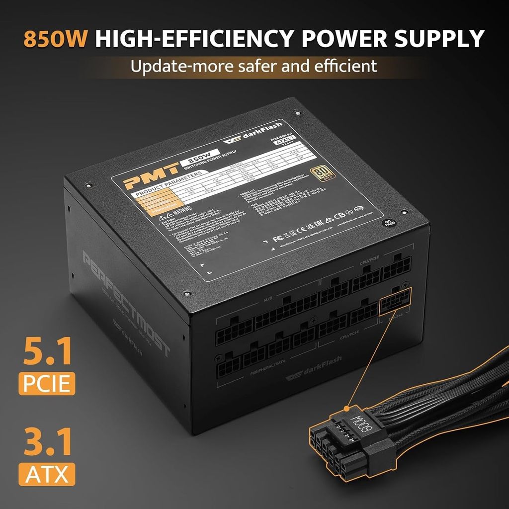 Nguồn Dark Flash PMT850 850W - 80 Plus Gold - BLACK