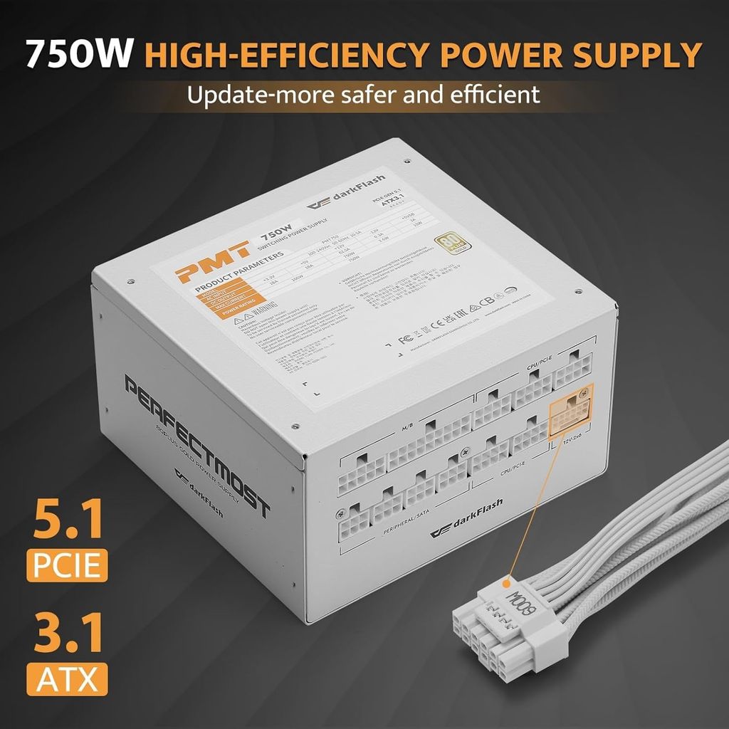 Nguồn Dark Flash PMT750 750W - 80 Plus Gold - WHITE