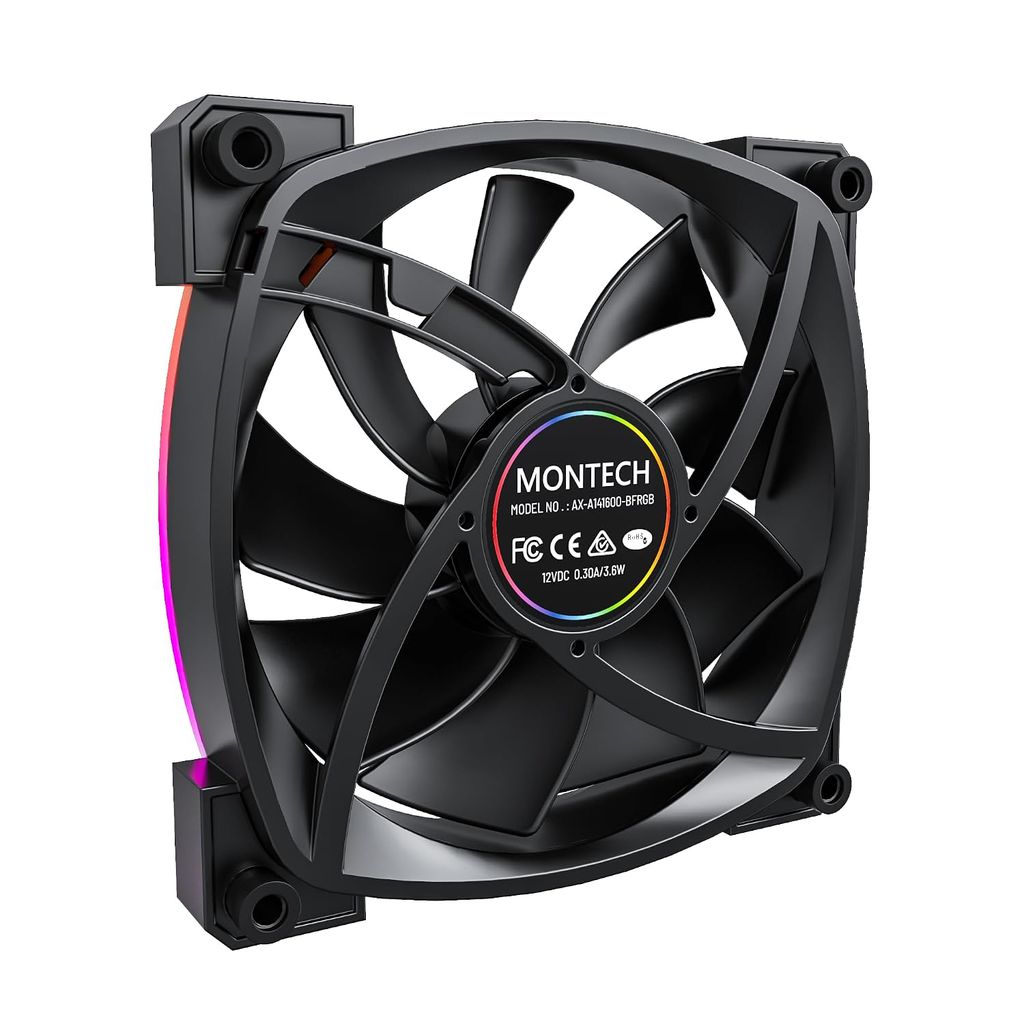 Quạt fan case MONTECH RX140 PWM REVERSE - BLACK | WHITE (140mm/LED viền ARGB/Cánh ngược)