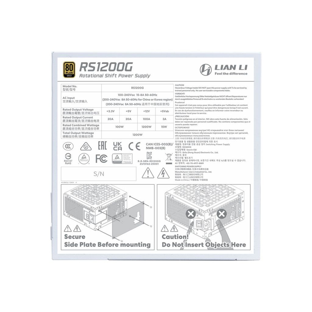 Nguồn Lian Li RS1200G 1200W 80 Plus Gold kèm RS Hub - WHITE (ATX 3.1/ Full Modular)