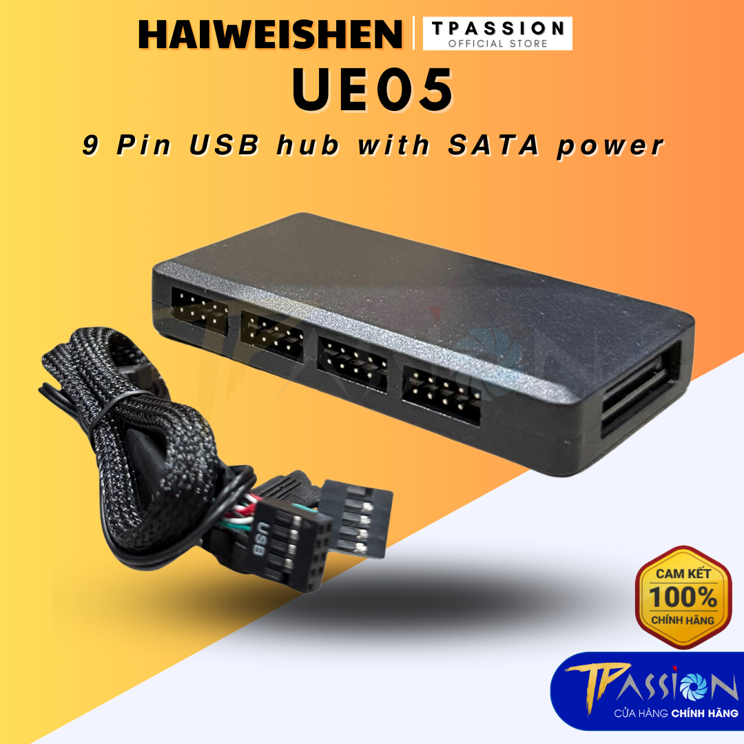 Hub chia USB Haiweishen UE05 - 1 ra 4 cổng 9 Pin USB 2.0 Mainboard có nguồn phụ SATA PSU