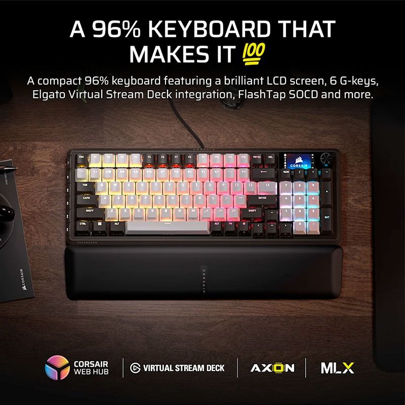 Bàn phím Corsair VANGUARD 96-MLX Pulse Dual Tone PBT-RGB - BLACK & WHITE