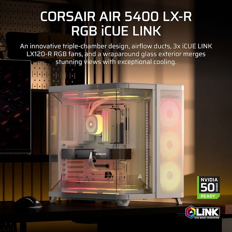 Vỏ Case máy tính Corsair AIR 5400 Tempered Glass Mid-Tower LX-R RGB iCUE LINK - WHITE