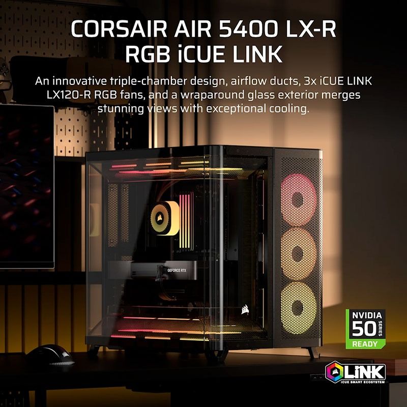 Vỏ Case máy tính Corsair AIR 5400 Tempered Glass Mid-Tower LX-R RGB iCUE LINK - BLACK
