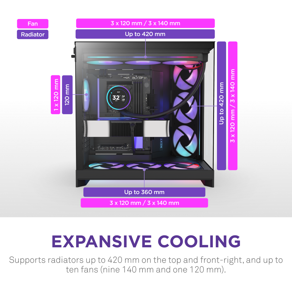 Vỏ Case NZXT H9 Flow RGB Plus (2025) All - BLACK