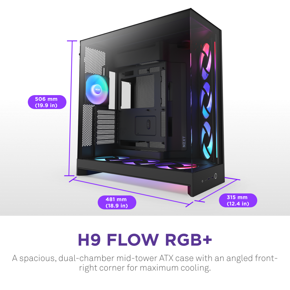 Vỏ Case NZXT H9 Flow RGB Plus (2025) All - BLACK