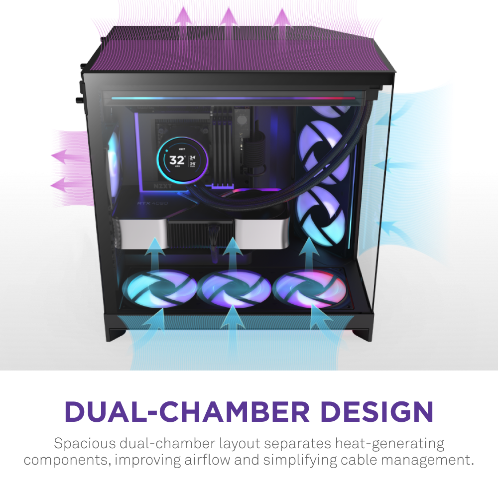 Vỏ Case NZXT H9 Flow RGB Plus (2025) All - BLACK