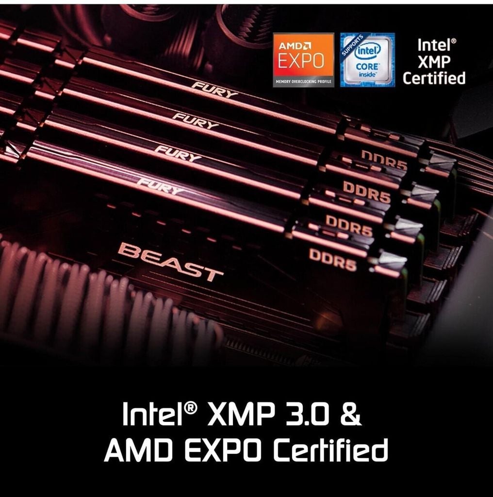 Bộ nhớ Ram PC RAM Kingston FURY Beast 32GB (1x32GB) DDR5 6000Mhz | KF560C36BBE2-32 (AMD EXPO+INTEL XMP)