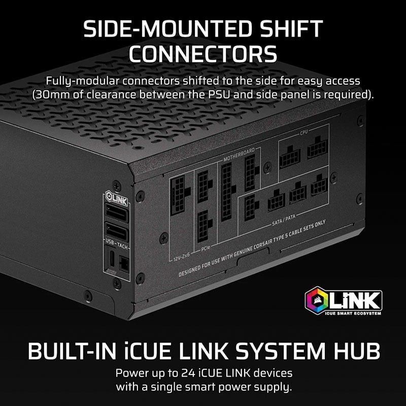 Nguồn máy tính Corsair HX1200i SHIFT ATX 3.1 & PCIe 5.1 - 80 Plus Platinum - Full Modul