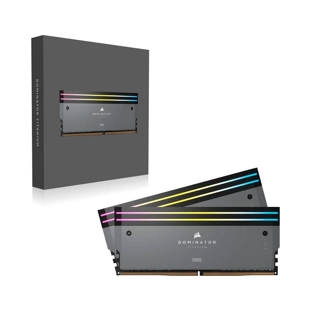 Bộ nhớ RAM PC Corsair DDR5 6000MT/s 64GB 2x32GB DIMM XMP 3.0 DOMINATOR TITANIUM Grey Heatspreader for AMD RGB LED 1.4V - GREY