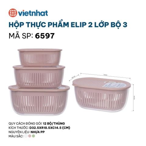  Hộp thực phẩm elip 2 lớp bộ 3-6597 